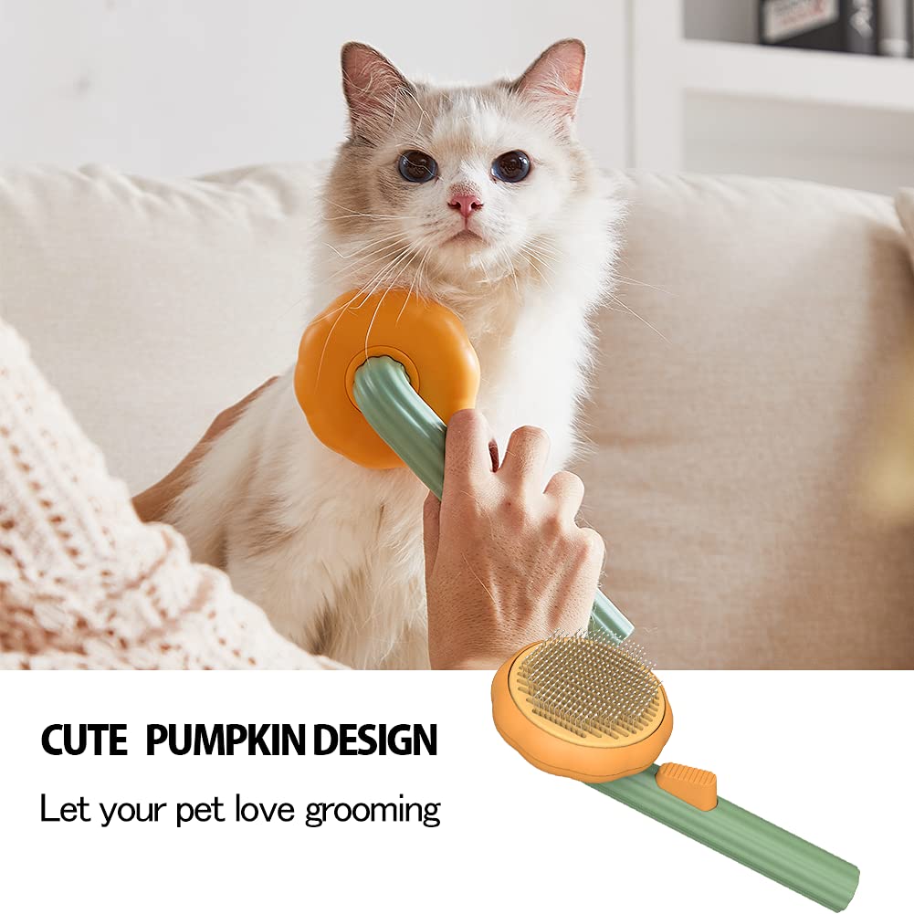 PawPure Self-Cleaning Pumpkin Pet Grooming Brush for Dogs & Cats