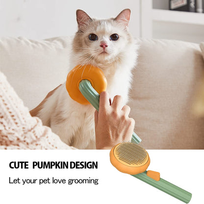 PawPure Self-Cleaning Pumpkin Pet Grooming Brush for Dogs & Cats
