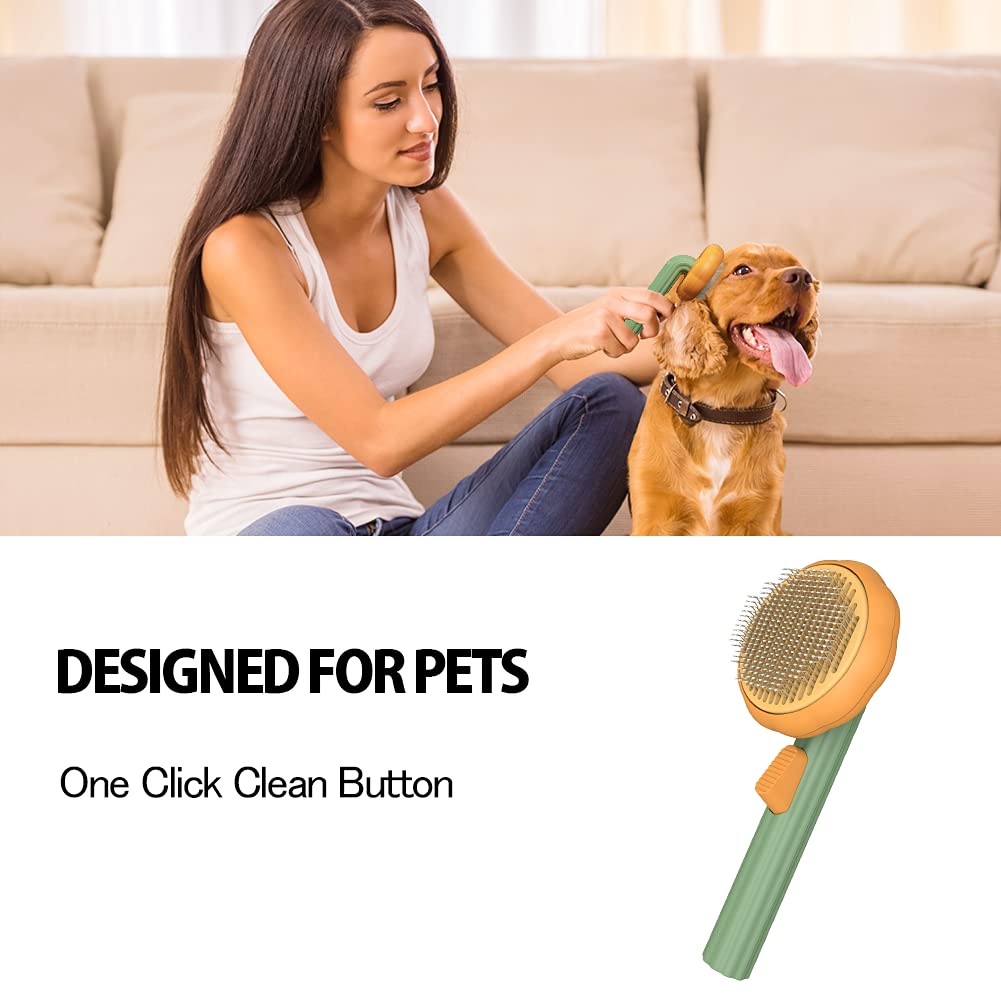 PawPure Self-Cleaning Pumpkin Pet Grooming Brush for Dogs & Cats