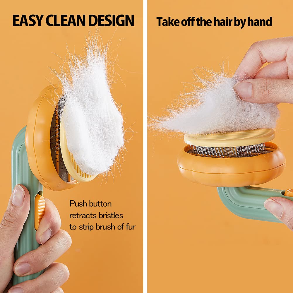 PawPure Self-Cleaning Pumpkin Pet Grooming Brush for Dogs & Cats